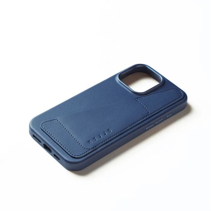Mujjo Leather Wallet Case iPhone 16 Pro Max Blue