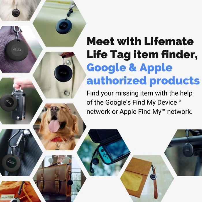 Lifemate - Life Tag Android Smart Tag, sleutelfinder KeyFinder compatibel met Google Find My Device-app (alleen voor Android), Bluetooth-tracker voor bagage/tassen/koffer/portemonnee, 4-pack