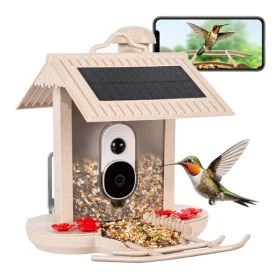 HiBirds Smart Bird Feeder with Camera - Bird Watching Camera with Solar Panels beige
