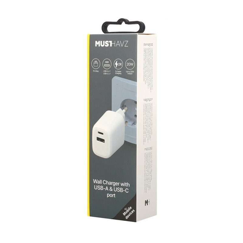 Musthavz Power Delivery oplader 20 Watt met USB-A en USB-C poort wit