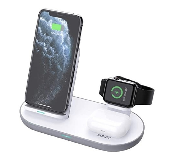 Aukey 3-in-1 Wireless Charging Station white