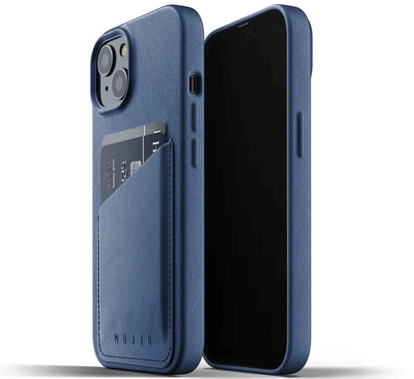 Mujjo Leather Wallet case iPhone 13 Mini blue