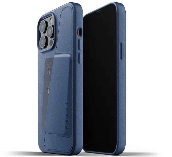 Mujjo Leather Wallet Case iPhone 13 Pro Max blue