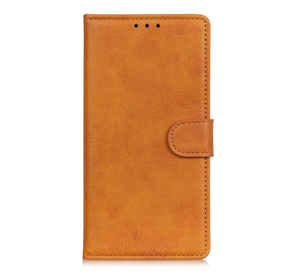 Casecentive Leather Wallet case with closure iPhone 13 tan