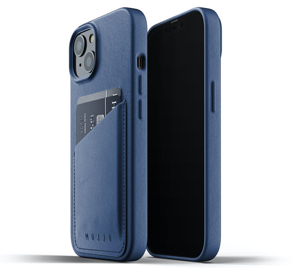 Mujjo Leather Wallet Case iPhone 13 blue