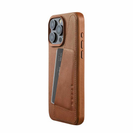 Mujjo Leather Wallet Case iPhone 15 Pro Max brown