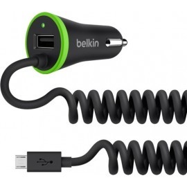 Belkin BOOST UP Universele autolader 3.4a met vaste gekrulde Micro USB oplaadkabel zwart